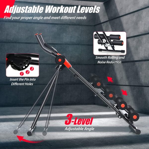 Goplus Foldable Core Abdominal Trainer, AB Workout Machine Exercise Equipment with 3 Adjustable Levels, LCD Display, Ab Cruncher Strength Training Equipment for Home Gym Fitness Black+Red