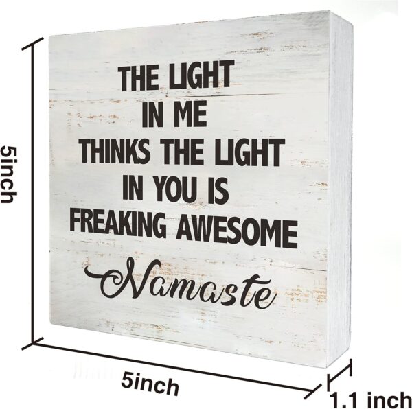 Namaste Quote the Light in Me Thinks the Light in You Wood Box Sign Rusitc Wooden Box Sign Yoga Meditation Room Desk Shelf Decor (5 X 5 Inch)