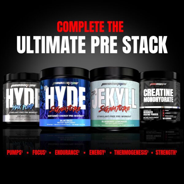 PROSUPPS Mr. Hyde Signature Pre Workout with Creatine, Beta Alanine, TeaCrine and Caffeine for Sustained Energy, Focus Pumps - Endurance Energy Drink Men Women (Blue Razz, 30 Servings)