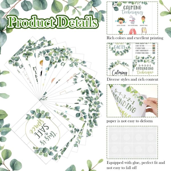 Harloon 20 Pcs Calming Corner Classroom Posters Mental Health Posters Therapy Office Feelings Chart Home Preschool Classroom Decorations for Teachers Elementary Educational Posters for Kids(Greenery)