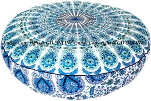 Indian Mandala Cotton Meditation Floor Pillow Cover Round Large Pouf Case Seating for Adults Decorative Meditation Floor Cushion Cover for Living Room Yoga Mat Kids Bean Bag