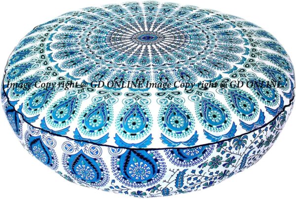 Indian Mandala Cotton Meditation Floor Pillow Cover Round Large Pouf Case Seating for Adults Decorative Meditation Floor Cushion Cover for Living Room Yoga Mat Kids Bean Bag