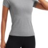 CRZ YOGA Seamless Workout Tops for Women Short Sleeve Athletic Tees Breathable Gym Running Yoga Shirts
