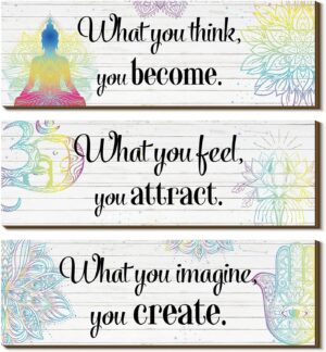 Yerliker 3 Buddha Decor Buddha Wall Art Meditation Room Chakra Decor for Bedroom Zen Quotes Wall Decoration Spiritual Gift Wall Hanging Buddhism Spa Room Decor Yoga Wall Art for Women(White)