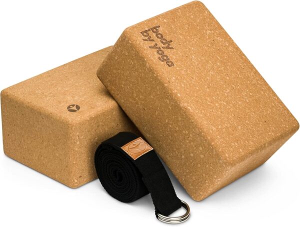 Luxury Cork Yoga Block Set - Extra Large Yoga Blocks with Performance Grade Portuguese Cork | High Density, Non-Slip Support for Safer Balancing | 2 Pack | Extra Long Yoga Strap Included