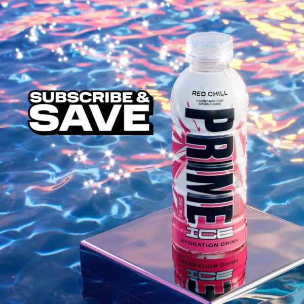 PRIME ICE Hydration RED CHILL, Sports Drinks, Electrolyte Enhanced for Ultimate Hydration, 250mg BCAAs, B Vitamins, Antioxidants, Low Sugar, 16.9 Fl Oz, 12 Pack