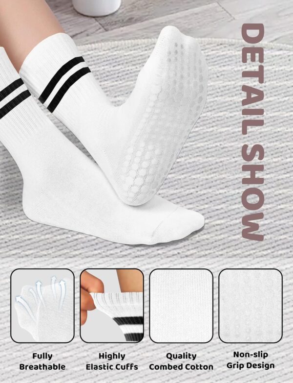 AURUZA Pilates Grippy Socks with Grips for Women Non Slip Skid Yoga Socks Crew Length for Ballet Home Workout Hospital