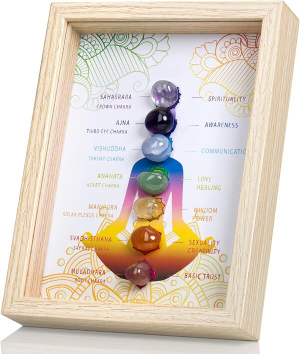 ZenBless Healing Crystal Stone 7 Chakras Healing Stones Picture Frame, Seven Chakras Crystal Decorative Photo Frame for Reiki Decor, Zen Meditation Yoga Spiritual Feng Shui Table or Hanging Home Wall Decor, Office Gift
