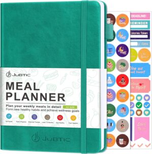 JUBTIC Meal Planner Notebook, Weekly & Daily Meal Prep Journal with Shopping and Grocery Lists for Food Planning Menu Planning Healthy Diet and Habits Tracker, Last 1 Year,Undated, A5, Green