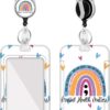 Plifal Badge Holder with Retractable Reel, Boho Rainbow Mental Health Matters ID Name Tag Work Badge Clip Heavy Duty Vertical Card Protector Cover Case for Work Office Nurse Medical Women