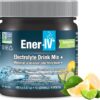 Ener-IV Electrolyte Hydration & Energy Drink Mix Potassium Zinc & Vitamin C Electrolytes Powder - Muscle Recovery & Immunity Sports Drinks for Women & Men, Low Sugar Non-GMO - Lemon Lime - 45 Servings
