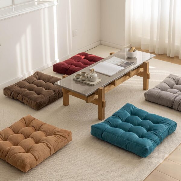 Floor Pillow, Square Floor Seating Pillow Cushion, Meditation Yoga Seat Kneeling Pillows Cushions Mat Pad, Solid Thick Tufted for Living Room, Balcony, Outdoor, 21.7x21.7 Inch (Orange)