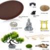 Zen Garden for Desk 13x8in – Japanese Meditation Kit with Buddha, Bonsai Tree, Natural Sand, Stones, Bamboo Rakes & Accessories – Mini Zen Garden for Office Relaxation & Decor by Roanle