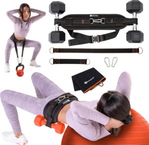 Hip Thrust Belt for Women & Men – Heavy Duty Glute Workout Equipment for Dumbbell, Kettlebell & Plate Exercises – Supports 300 lbs – Weighted Dip Belt for Home & Gym Workouts, Fits All Body Types