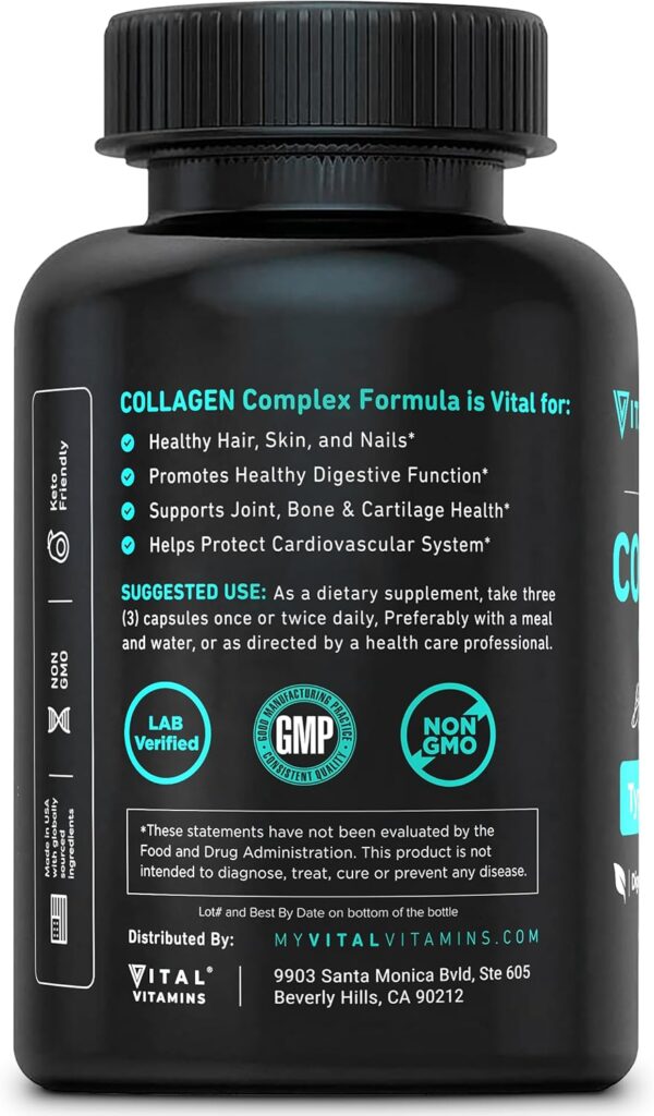 Vital Vitamins Multi Collagen for Women & Men (2-Pack) - Type I, II, III, V, X - Grass Fed, Non-GMO - 300 Capsules