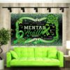 Mental Health Awareness Month Backdrop Green Ribbon Awareness Photo Backdrop for Mental Health Month Party Supplies Outdoor Indoor Wall Decorations 71x47 inch