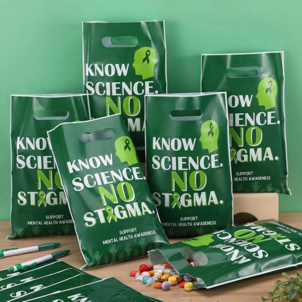 Panelee 100 Pcs Mental Health Awareness Plastic Goody Bags with Handle Know Science No Stigma Mental Health Treat Gift Bag for Party Campaign Support Favor Decoration