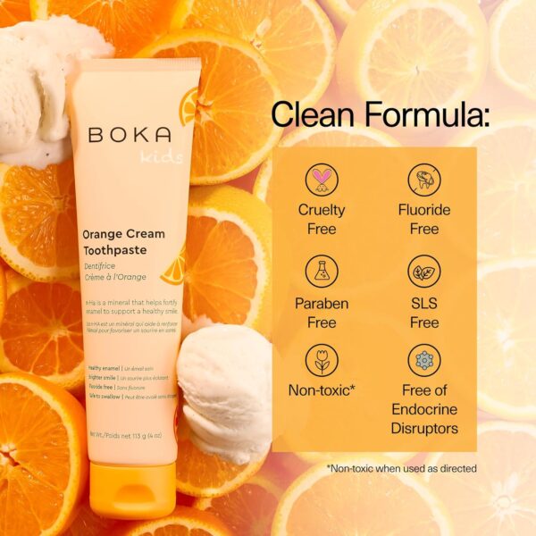 Boka Fluoride Free Toothpaste Nano Hydroxyapatite, Helps Remineralize, Appropriate for Sensitive Teeth, Whitening - for Adult, Kids Oral Care - Orange Cream Flavor, 4oz 1Pk - US Manufactured
