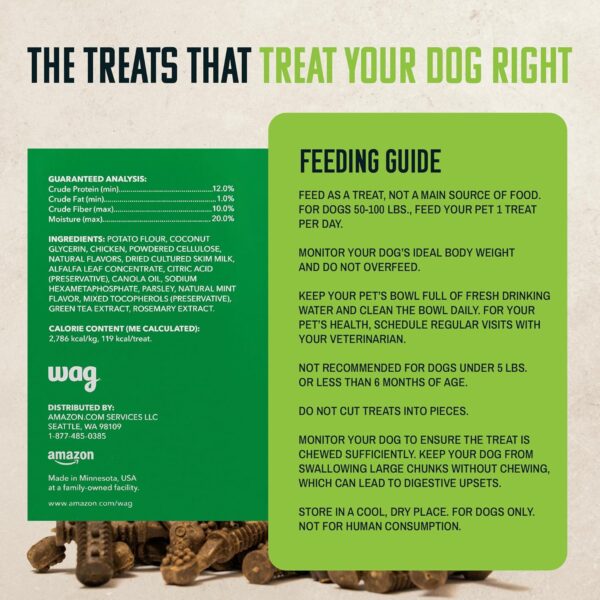 Amazon Brand - Wag Dental Dog Treats to Help Clean Teeth & Freshen Breath - Medium, Unflavored, 36 Count (Pack of 1)