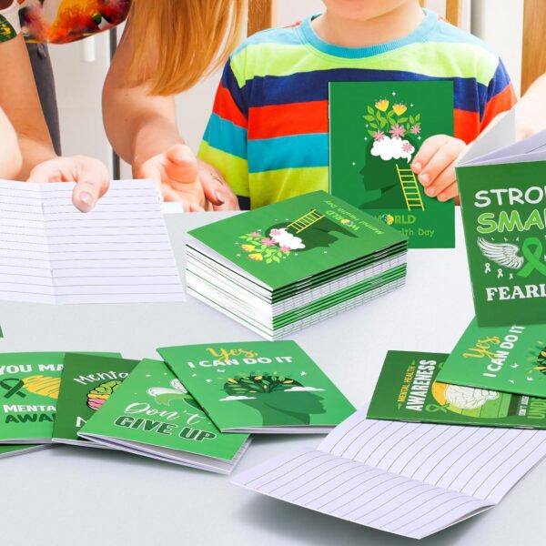 100 Pcs Mini Mental Health Notepads Small Memo Pad Notepads Bulk Mental Health Awareness Green Ribbon Pocket Notebooks, 10 Styles