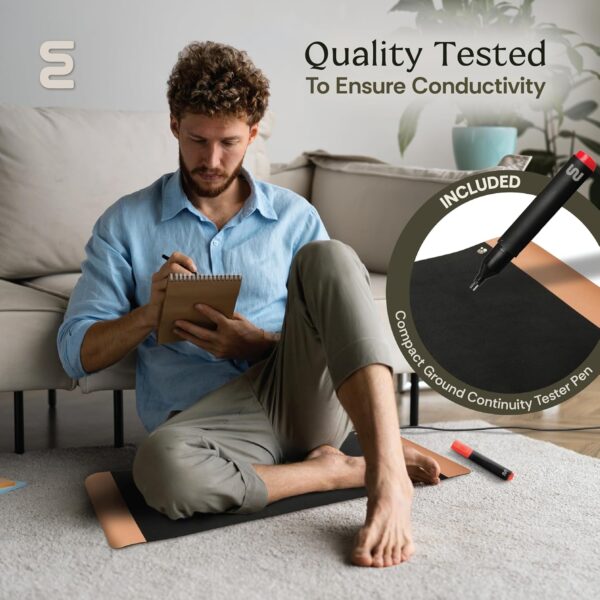 Grounding Mat for Feet - Foldable Earthing Grounding Mat for Bed with Tester Pen & Cord - Lightweight PMF Pad for Sleep, Meditation, Office, Yoga & Stress Relief - Canvas Bag, Desert Dusk