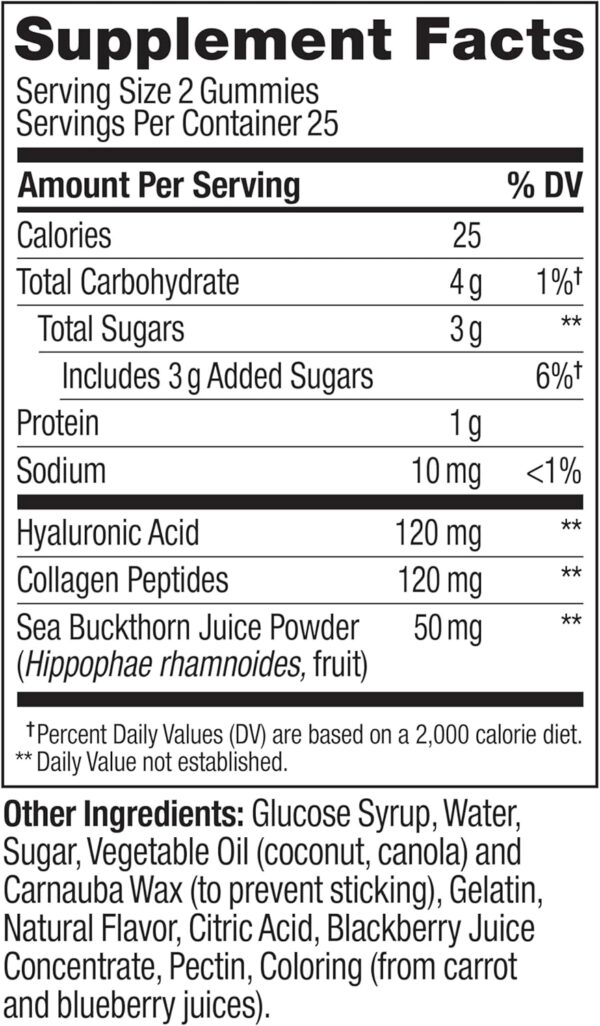 OLLY Glowing Skin Collagen Gummy, Hydrated, Youthful Skin, Hyaluronic Acid, Sea Buckthorn, Chewable Supplement, Berry, 25 Day Supply - 50 Count