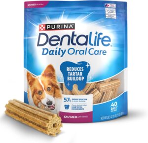 DentaLife Daily Oral Care Dog Treats for Small and Medium Dogs, Chewy Dental Treat to Freshen Breath and Fight Tartar, Chicken Flavor, 28.5 oz., 40 Chews - 40 ct. Pouch