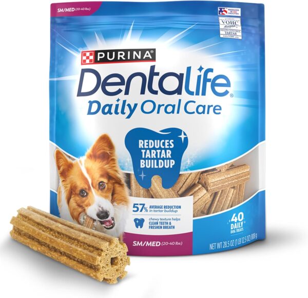 DentaLife Daily Oral Care Dog Treats for Small and Medium Dogs, Chewy Dental Treat to Freshen Breath and Fight Tartar, Chicken Flavor, 28.5 oz., 40 Chews - 40 ct. Pouch
