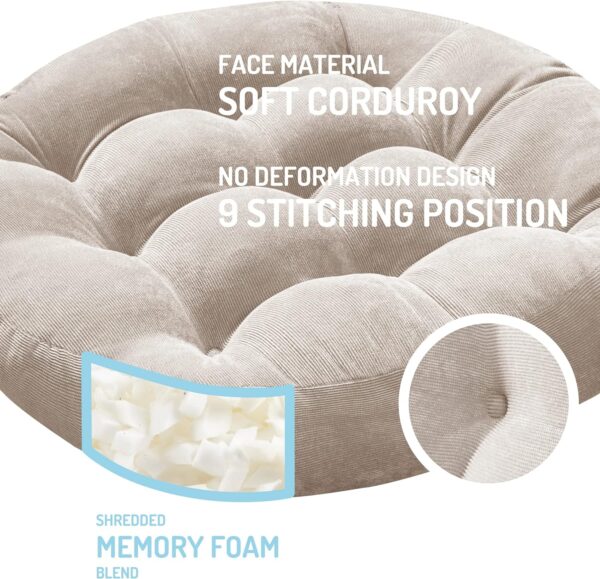 Degrees of Comfort Meditation Floor Pillow, Round Large Pillows Seating for Adults, Tufted Corduroy Cushion for Living Room Tatami, Beige 22 Inch