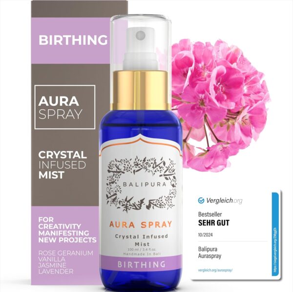 Birthing Crystal Aura Spray - Sage, Jasmine & Vanilla Essential Oil Blend - Quartz and Amethyst Gemstones - Astra Aromatherapy Mist for Stress Relief, Deep Pillow and Lavender Sleep Spray