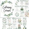 Harloon 20 Pcs Calming Corner Classroom Posters Mental Health Posters Therapy Office Feelings Chart Home Preschool Classroom Decorations for Teachers Elementary Educational Posters for Kids(Greenery)