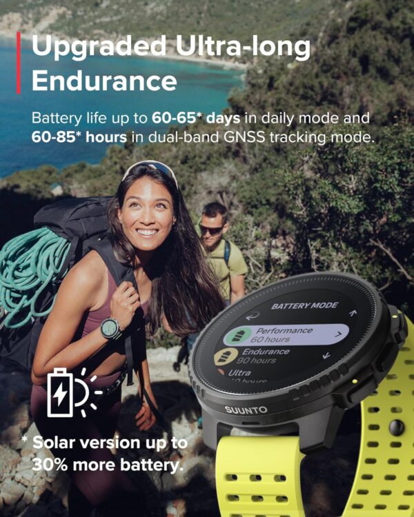 SUUNTO Vertical GPS Sports Watch, 95+ Multisport Training Workout Watch, Touch screen & Digital Data Analysis, Advanced Health & Recovery Support, 60-Day Battery Life, Dual-GNSS, Offline Map, Lime