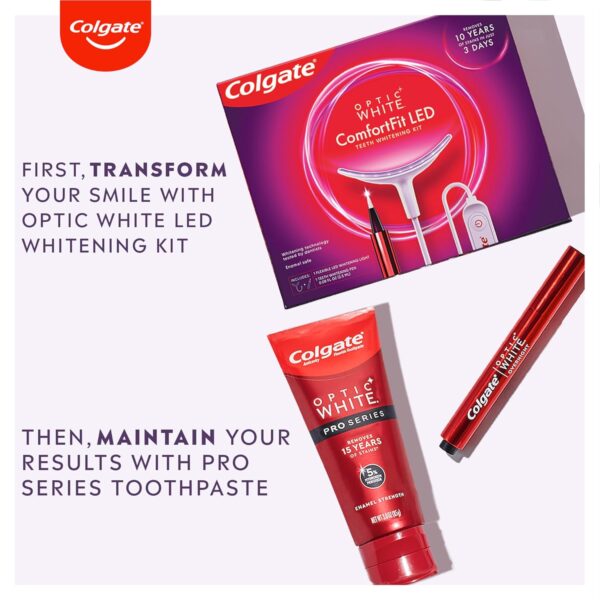 Colgate Optic White ComfortFit Teeth Whitening Kit with LED Light and Whitening Pen, LED Teeth Whitening Kit, Enamel Safe, Works with iPhone and Android