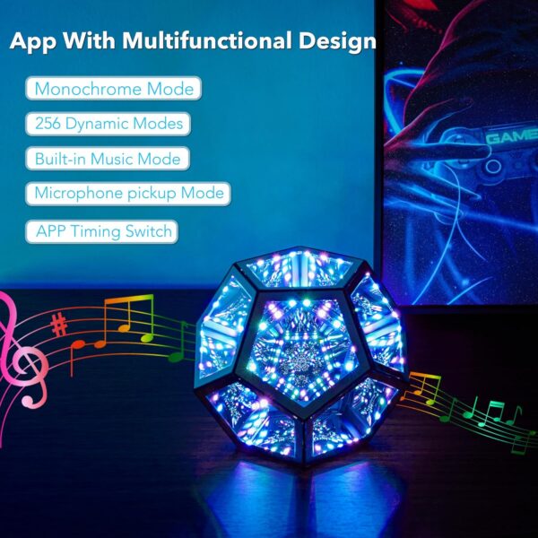 Infinity Dodecahedron Gaming Light, Cool RGBW Led Desk Table Lamp Light for Bedroom Gaming Room Decor, Unique Colorful Mood Changing Ambient Night Lighting lamp Adult Men Birthday Gift