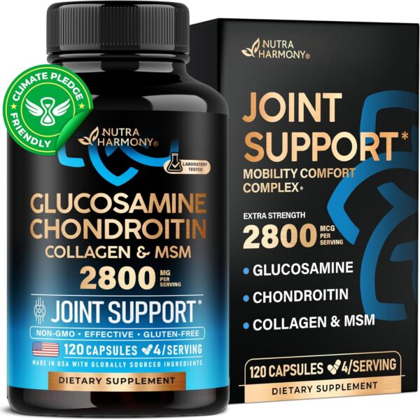 Glucosamine Chondroitin MSM Collagen | FSA HSA Eligible | Joint Support Supplement 2800 mg | Made in USA | FSA Approved Product Items | Flexibility Nutritional Vitamins | For Men & Women, 120 Capsules