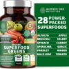 N1N Premium Organic Superfood Greens [28 Powerful Ingredients] Natural Fruit and Veggie Supplement with Alfalfa, Beet Root and Ginger to Boost Energy, Immunity and Gut Health, Made in USA, 60 Ct