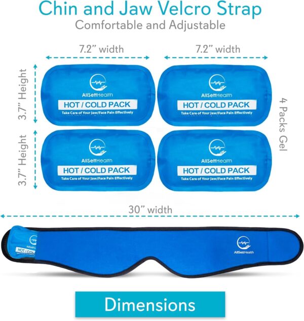 AllSett Health Face Ice Pack Wrap for Pain Relief of Mouth, Oral and Facial Surgery - 4 Reusable Hot and Cold Gel Packs