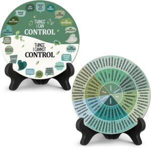 2 Pcs Things I Can Control Therapy Office Desk Decor Feelings Wheel Chart Calming Emotions Wheel Poster Mental Health Feelings Psychology Decor for Home Office Counselor Women Men(Greenery)