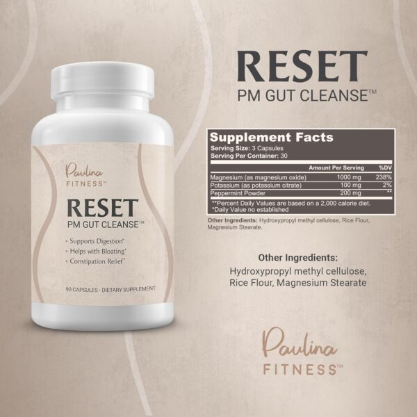 Paulina FITNESS Reset Overnight Digestive Aid, Bloating Relief, & Gut Health Supplement | Natural Detox & Digestive Cleanse to Support Weight Management and Relieve Constipation | 90 Capsules