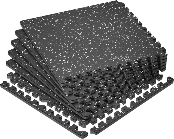 818Zqa-PSHL._AC_SL1500_.jpg SUPERJARE 0.79'' Extra-Thick Exercise Equipment Mats, 6 Pcs 24 Sq Ft Rubber Top Floor Tiles with High Density EVA Foam, Interlocking Gym Flooring for Home Gym, Protective Workout Mat, Black/Grey
