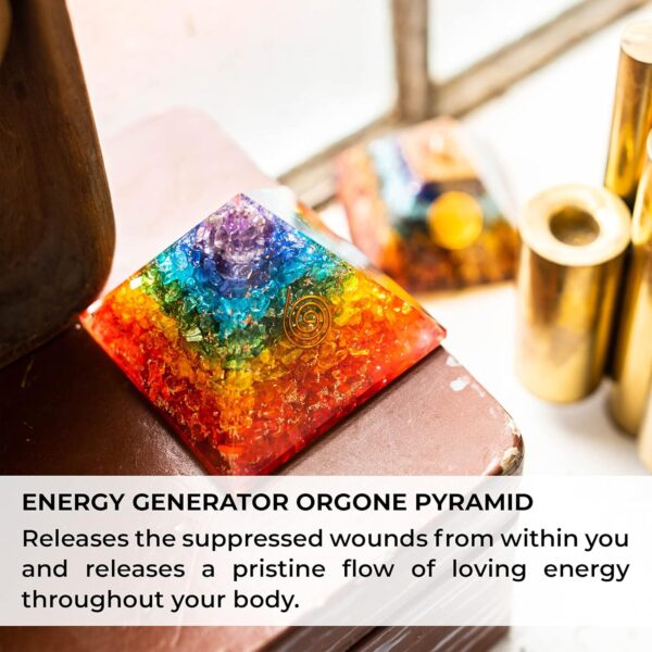 Orgonite Crystal Handmade Seven Chakra Gemstone Pyramid - Orgone Chakra Healing Stone Pyramids for Spiritual Healing, Meditaion, Yoga, Reiki Gifts, Office and Home Decor