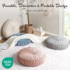 Intelligent Design Loretta Chenille Round Floor Pillow Meditation Cushion, Soft Color & Natural Luster Button Tufted with Elegant Pleated Details, Dia 22"x6"H, Blush