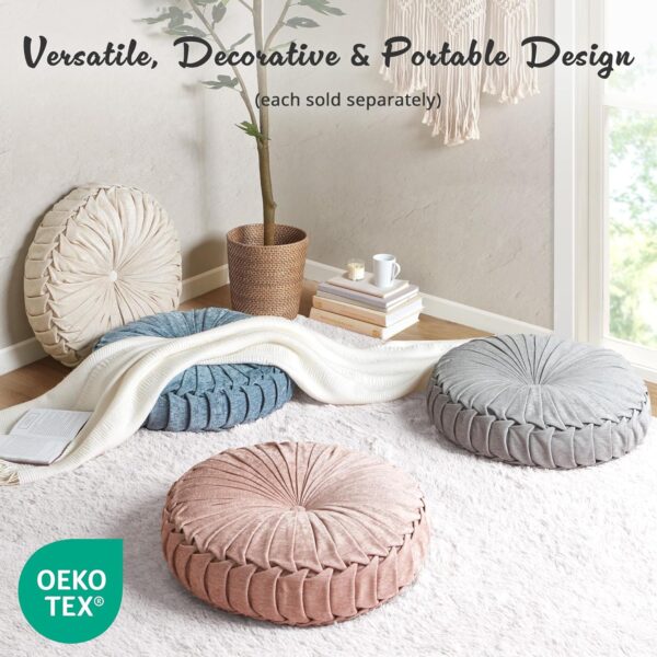 Intelligent Design Loretta Chenille Round Floor Pillow Meditation Cushion, Soft Color & Natural Luster Button Tufted with Elegant Pleated Details, Dia 22"x6"H, Blush