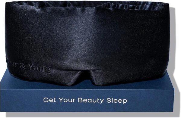 Fleur&Yang Silk Sleep Mask, Adjustable Blackout Sleeping Mask for Men Women, Soft Breathable 100% Mulberry Silk Fabric, Cooling Eye Cover Blindfold for DeepSleep or Meditation(Peaceful Black)