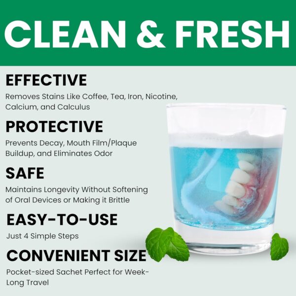 Protech Denture Cleaner 7g (3-Month Supply) Denture Cleanser Foils for Retainers, Nightguards, Mouthguards, and Dentures, Nicotine, Coffee and Iron Cleaning Foils, No Tablets, Long Lasting Packets