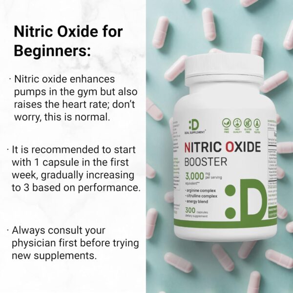 Nitric Oxide Booster 3,000mg Per Serving, 300 Capsules – 12 in 1 Nitric Oxide Supplement – Arginine & Citrulline Complex with Energy Blend – Marshmallow Root – Promotes Nutrient Flow to Muscles &Heart
