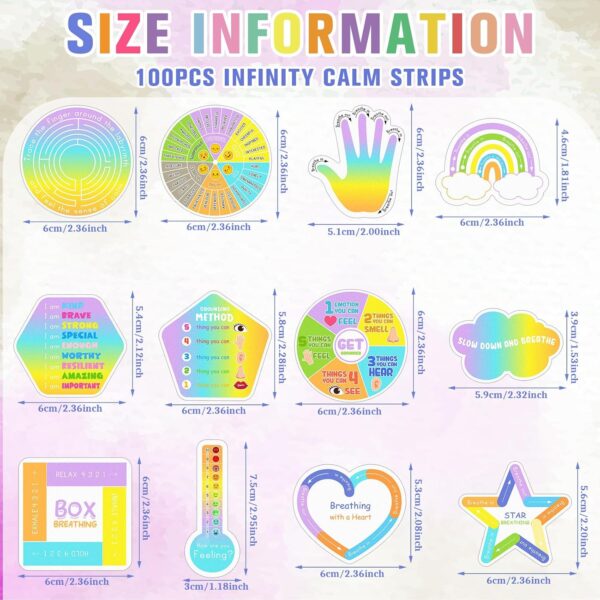 Crtiin 100 Pcs Sensory Strips Anxiety Calm Mindfulness Stickers Fidget Stress Breathing Sensory Sticker Different Textures Rough Tactile Tape for Mental Health Adults Desk Anxiety Relief(Vivid)