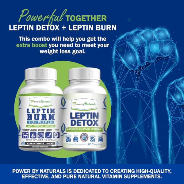 Power By Naturals Leptin Detox & Leptin Burn Supplements | Natural Weight Loss, Appetite Suppressant, Metabolism Booster & Digestive Support | Thermogenic Fat Burner | 60 Count