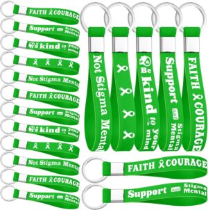 100 Pcs Mental Health Awareness Silicone Keychain Gifts Green Awareness Ribbon Green Mental Faith Courage Hope Keychain for Adult Man Woman Gift