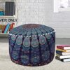 Indian Mandala Round Ottoman Pouf Cover Bohemian Floor Pillow Hippie Cotton Meditation Cushion Cover Seating Throw Decorative Footstool Kids Bean Bag Case